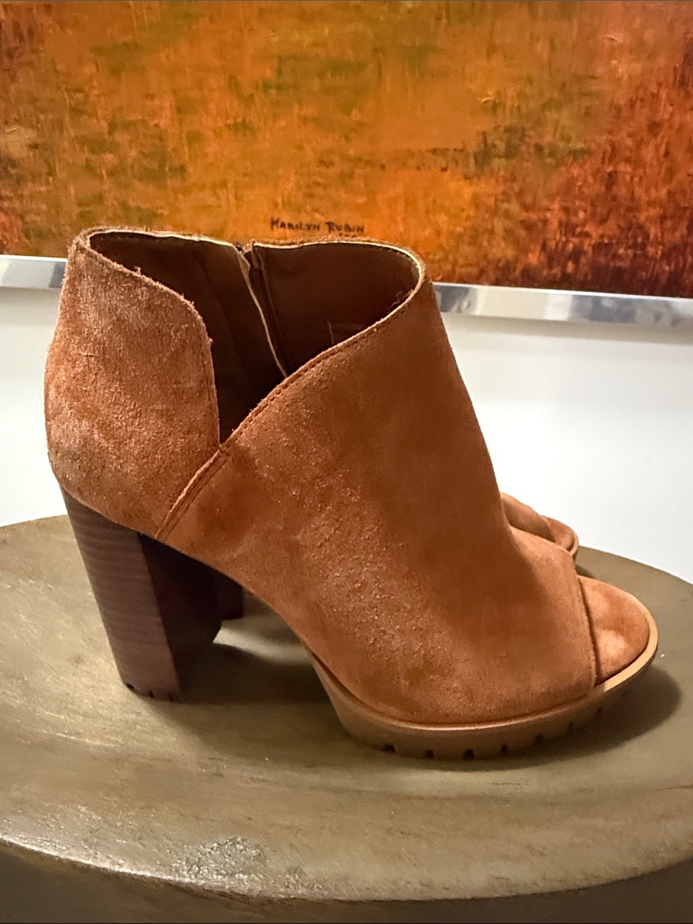 Vince Camuto Suede Open-Toe Mule - Cognac Brown